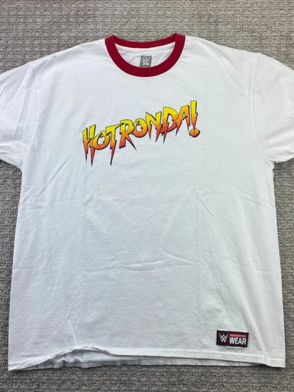 WWE Authentic Wrestling Shirt Men Extra Large XL White Red Hot Ronda! Ringer Tee